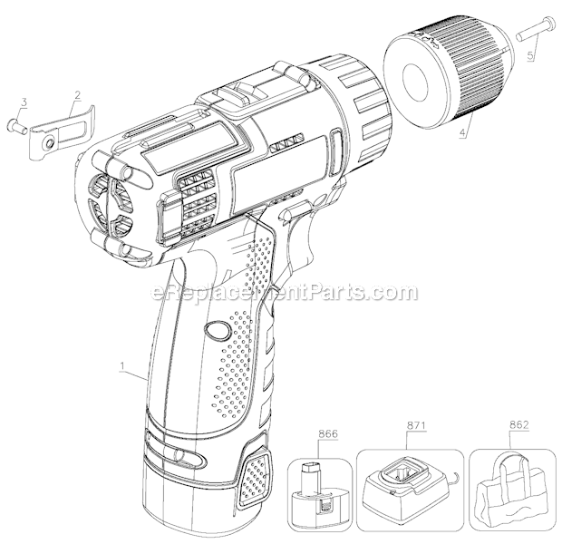 Page A Diagram and Parts List for PCL120DDC-2  Porter Cable Cordless Drill